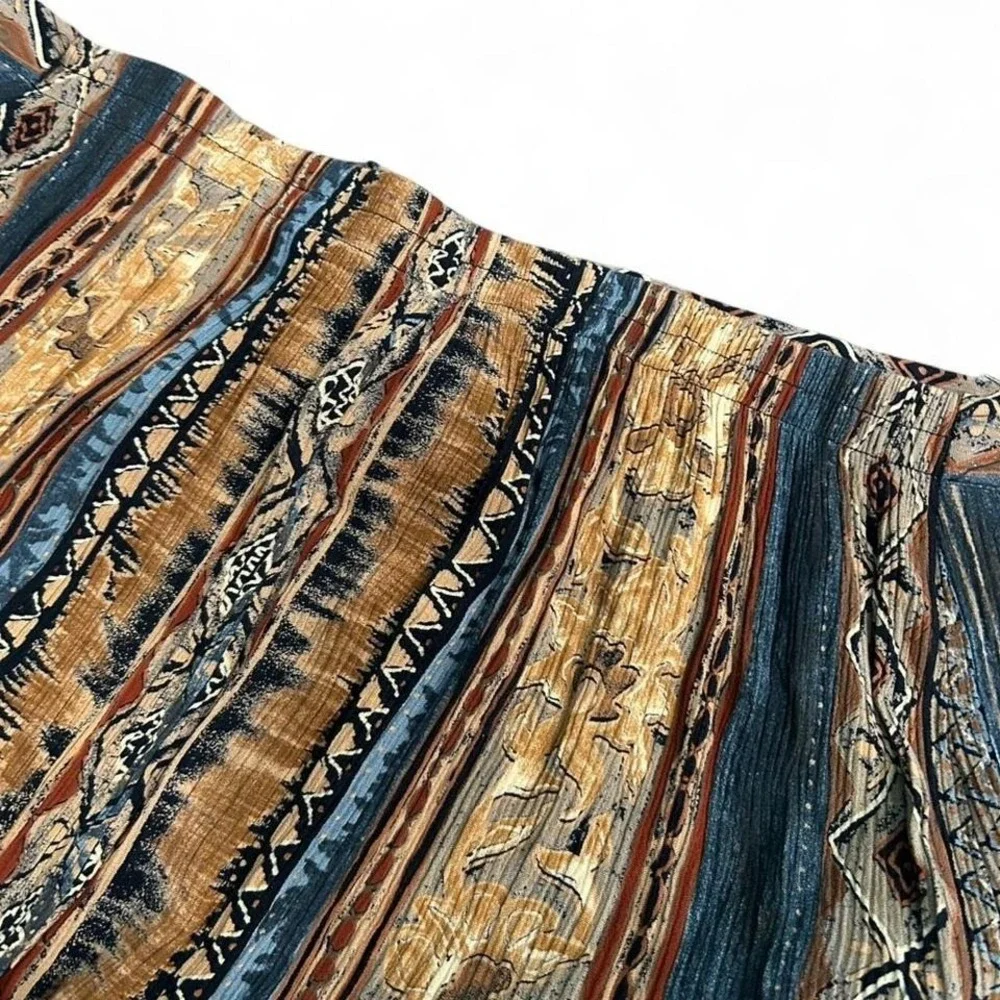 Vintage retro midi-coloured, blue, yellow, and orange striped midi‎ skirt size.